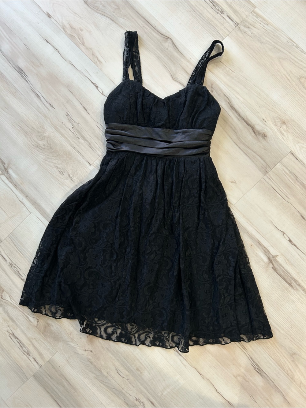 Trixxi Black Lace Mini Dress with Satin Waistband